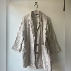 Zara Women's Light Beige Linen Blazer